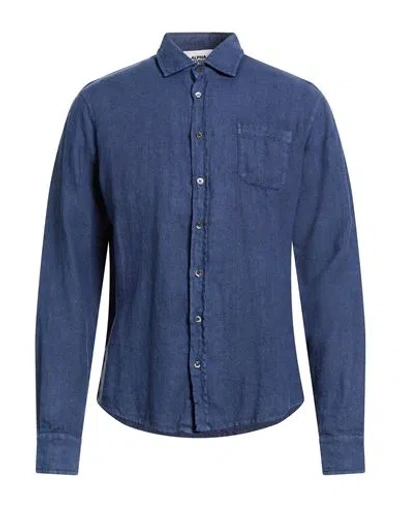 Alpha Studio Man Shirt Blue Size 40 Linen