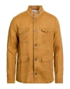 Alpha Studio Man Shirt Camel Size 40 Linen In Yellow