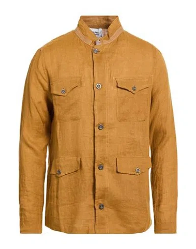 Alpha Studio Man Shirt Camel Size 40 Linen In Yellow