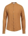 Alpha Studio Man Shirt Camel Size 44 Linen In Beige