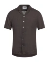 Alpha Studio Man Shirt Chocolate Brown Size 36 Linen