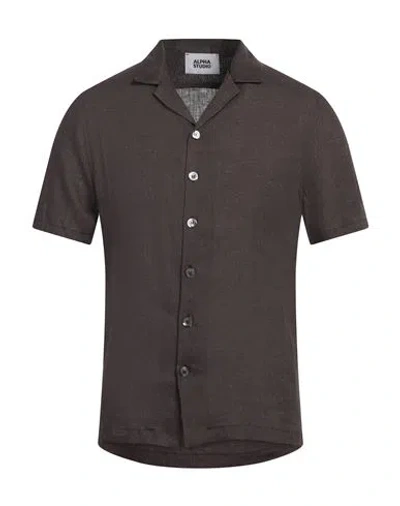 Alpha Studio Man Shirt Chocolate Brown Size 36 Linen