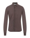 Alpha Studio Man Shirt Chocolate Brown Size 38 Cotton, Elastane