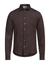 Alpha Studio Man Shirt Dark Brown Size 46 Linen