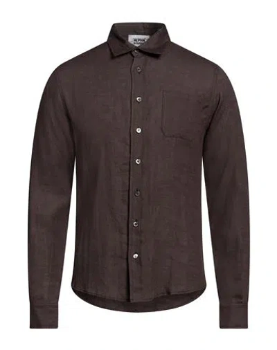 Alpha Studio Man Shirt Dark Brown Size 46 Linen