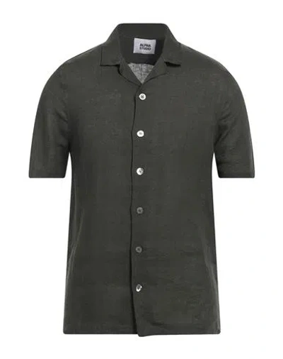 Alpha Studio Man Shirt Dark Green Size 42 Linen