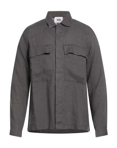 Alpha Studio Man Shirt Grey Size 42 Linen In Gray