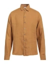 Alpha Studio Man Shirt Marigold Size 46 Linen In Yellow