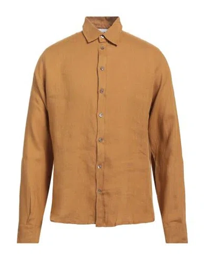 Alpha Studio Man Shirt Marigold Size 46 Linen In Yellow