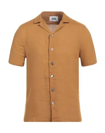 Alpha Studio Man Shirt Marigold Size 48 Linen In Yellow