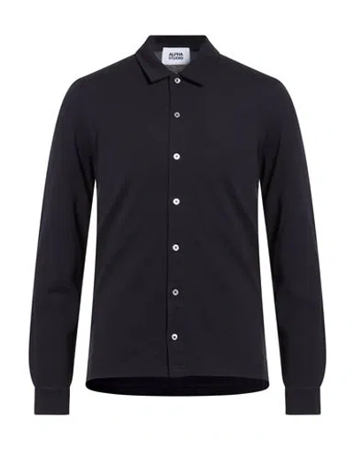 Alpha Studio Man Shirt Midnight Blue Size 38 Cotton, Elastane