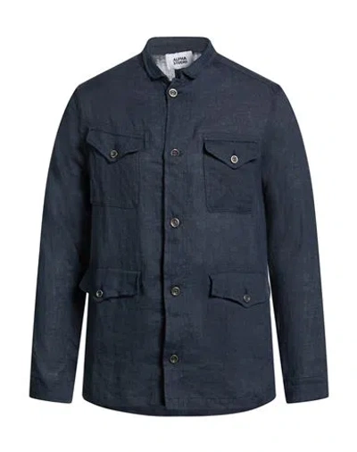 Alpha Studio Man Shirt Midnight Blue Size 38 Linen