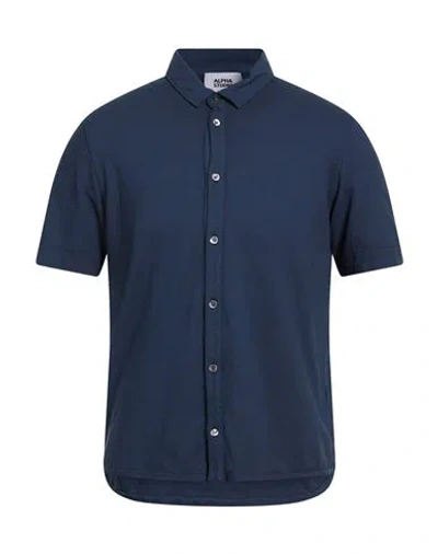 Alpha Studio Man Shirt Midnight Blue Size 40 Cotton, Elastane