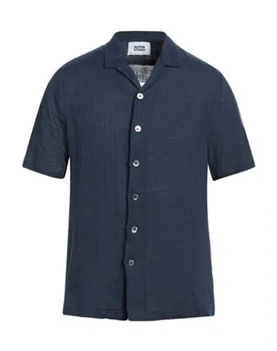 Alpha Studio Man Shirt Midnight Blue Size 40 Linen