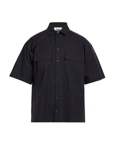 Alpha Studio Man Shirt Midnight Blue Size 42 Cotton, Elastane In Black