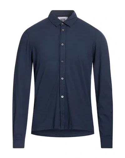 Alpha Studio Man Shirt Midnight Blue Size 44 Cotton, Elastane