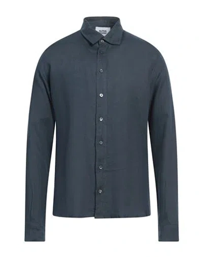 Alpha Studio Man Shirt Midnight Blue Size 44 Linen
