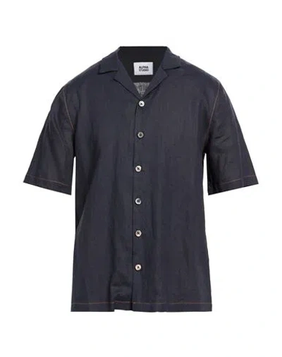 Alpha Studio Man Shirt Midnight Blue Size 44 Linen