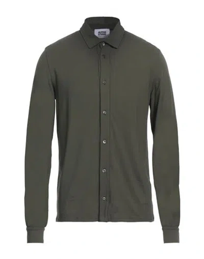 Alpha Studio Man Shirt Military Green Size 40 Cotton, Elastane In Green