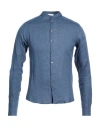 Alpha Studio Man Shirt Navy Size 36 Linen In Blue