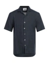 Alpha Studio Man Shirt Navy Size 40 Linen In Navy