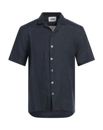 Alpha Studio Man Shirt Navy Size 40 Linen