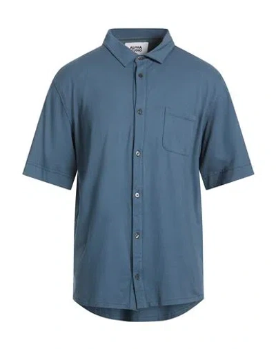 Alpha Studio Man Shirt Navy Size 44 Cotton, Elastane In Multi