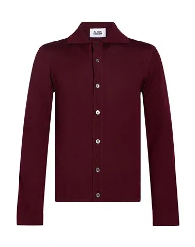 Alpha Studio Man Shirt Plum Size 40 Merino Wool In Burgundy