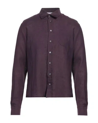 Alpha Studio Man Shirt Plum Size 46 Linen In Purple