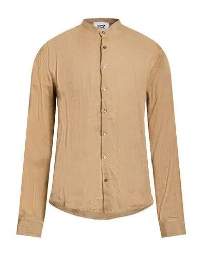 Alpha Studio Man Shirt Sand Size 46 Linen In Brown