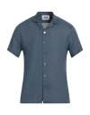 Alpha Studio Man Shirt Slate Blue Size 36 Linen