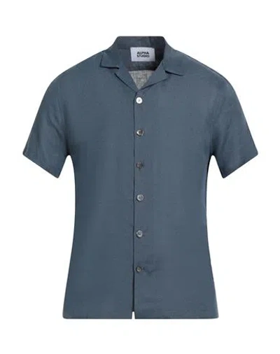 Alpha Studio Man Shirt Slate Blue Size 36 Linen