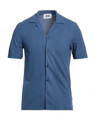 Alpha Studio Man Shirt Slate Blue Size 40 Cotton, Elastane