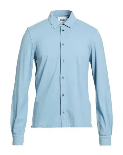 Alpha Studio Man Shirt Slate Blue Size 44 Cotton, Elastane