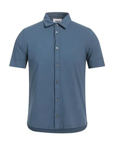 Alpha Studio Man Shirt Slate Blue Size 46 Cotton, Elastane