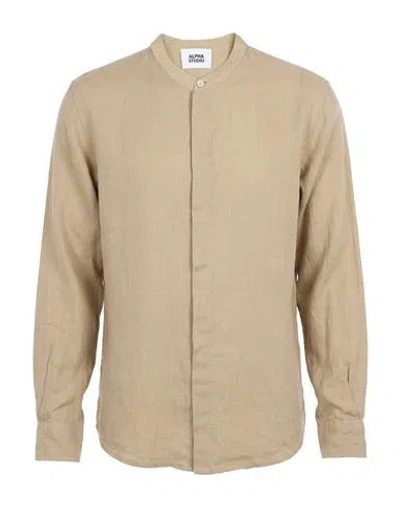 Alpha Studio Man Shirt Taupe Size 38 Linen In Brown