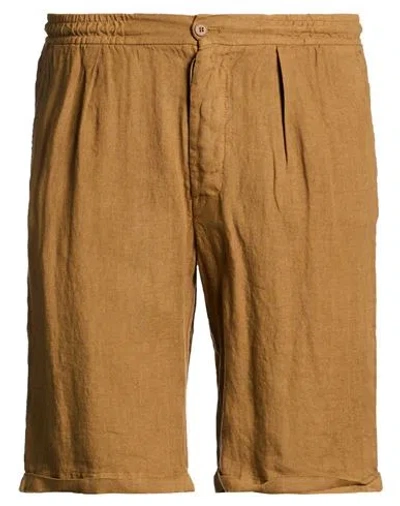 Alpha Studio Man Shorts & Bermuda Shorts Camel Size 42 Linen In Brown