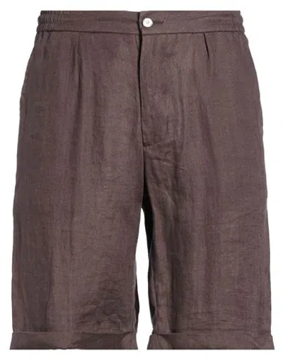 Alpha Studio Man Shorts & Bermuda Shorts Dark Brown Size 32 Linen