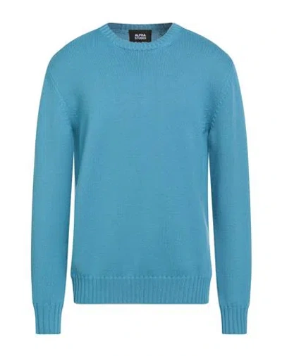 Alpha Studio Man Sweater Azure Size 44 Merino Wool In Blue