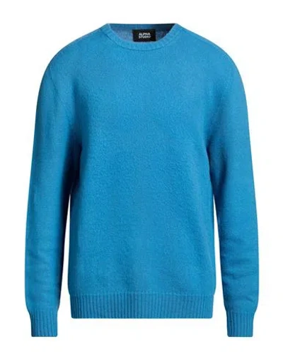 Alpha Studio Man Sweater Azure Size 46 Geelong Wool In Blue