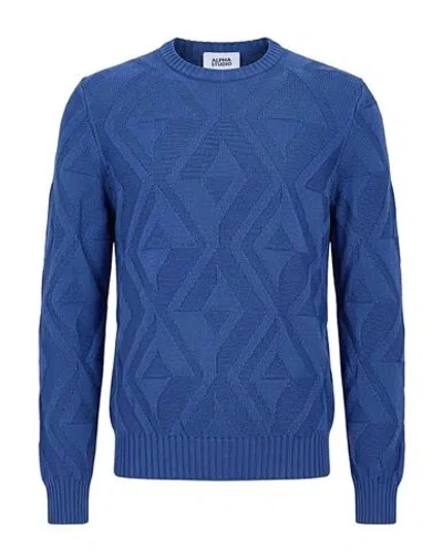 Alpha Studio Man Sweater Azure Size 48 Merino Wool In Blue