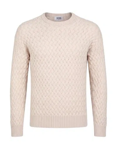 Alpha Studio Man Sweater Beige Size 36 Merino Wool In White