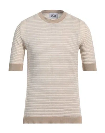 Alpha Studio Man Sweater Beige Size 44 Linen, Cotton