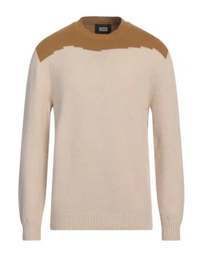 Alpha Studio Man Sweater Beige Size 44 Alpaca Wool, Polyamide, Cotton, Modal, Elastane In Metallic