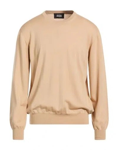 Alpha Studio Man Sweater Beige Size 46 Merino Wool In Nude