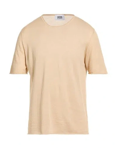 Alpha Studio Man Sweater Beige Size 48 Linen, Cotton In Nude