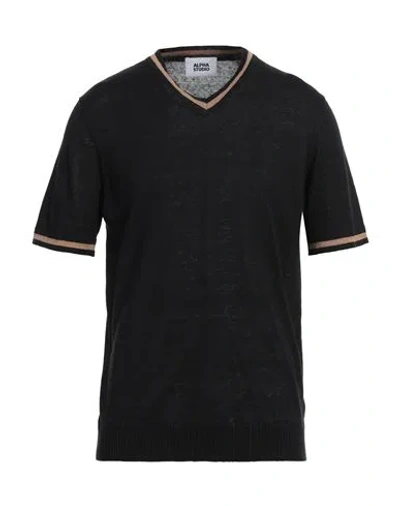 Alpha Studio Man Sweater Black Size 42 Linen, Cotton