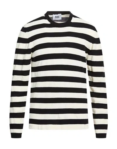 Alpha Studio Man Sweater Black Size 44 Cotton, Polyamide, Elastane In Multi