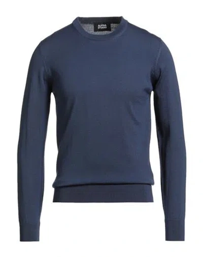 Alpha Studio Man Sweater Blue Size 40 Merino Wool