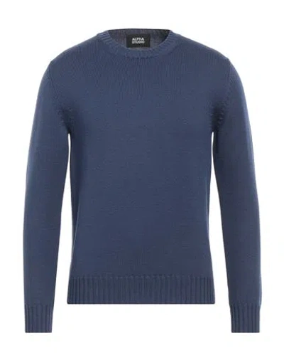 Alpha Studio Man Sweater Blue Size 40 Merino Wool In Blue
